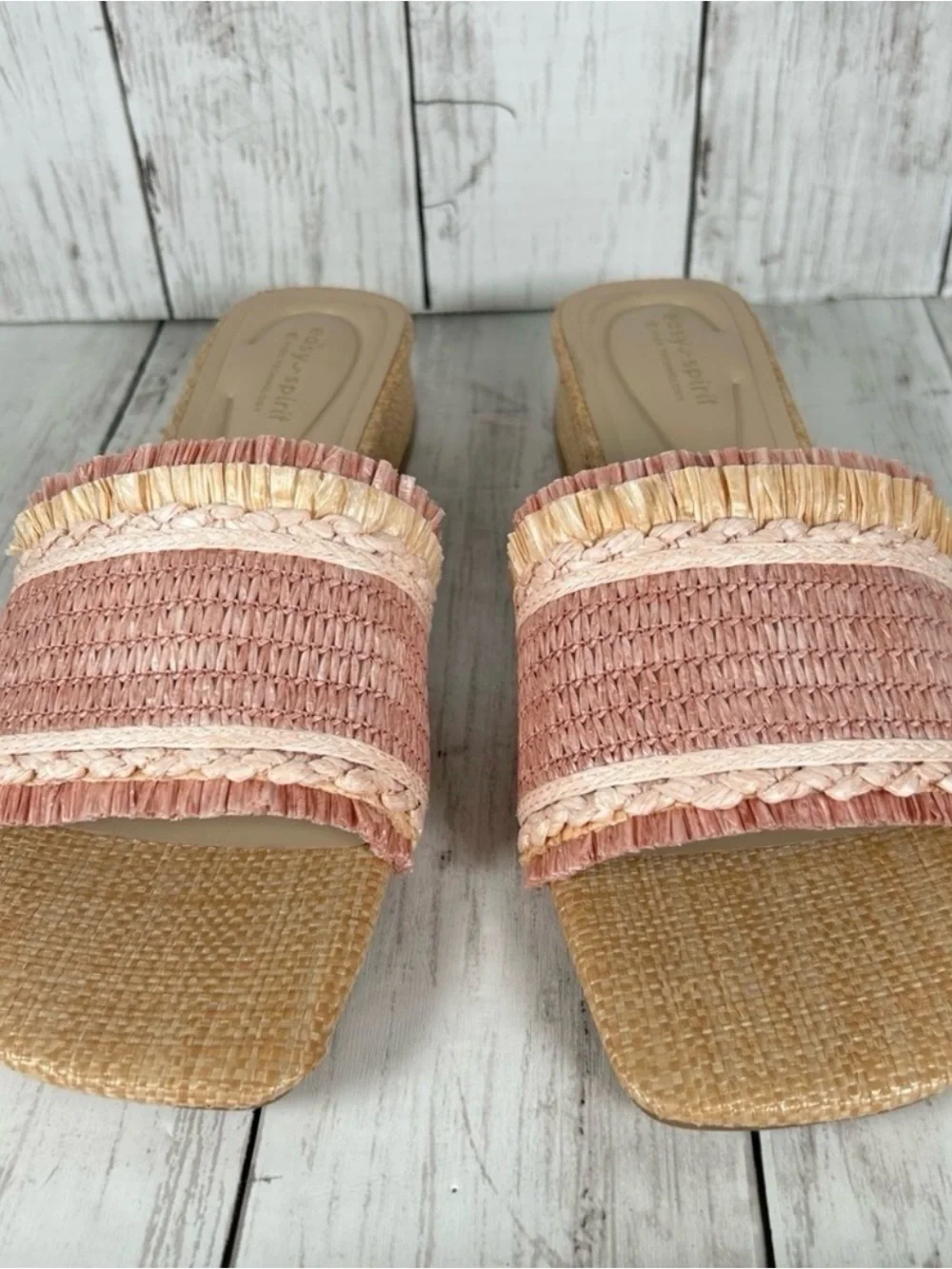 Easy Spirit Graciela Raffia Block Heel Comfort Slide Sandal 9.5 NEW
